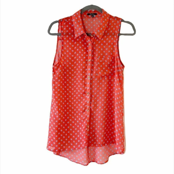 Monteau Sheer Red Sleeveless Button Top‎ Blouse M - Picture 1 of 7